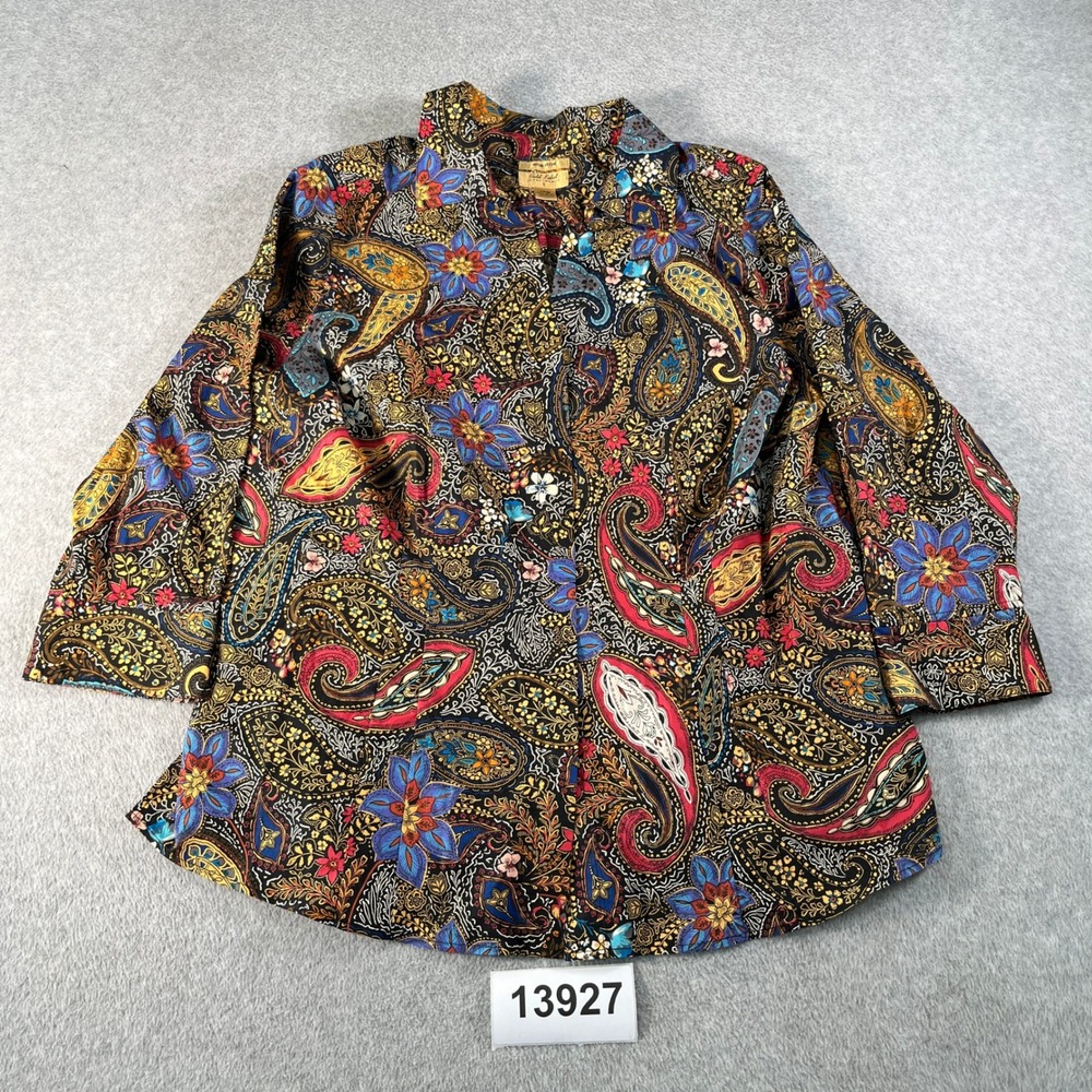 Gold Label Investments Shirt Womens 14W Black Multi Paisley Cotton Non Iron